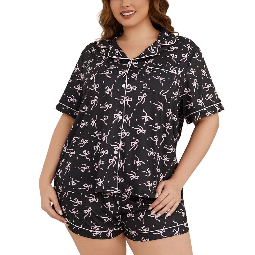 Set Pigiama Taglie Grandi per Donna, con Pantaloncini a Manica Corta Larghi e Comodi e Abbigliamento Casuale per la Casa.