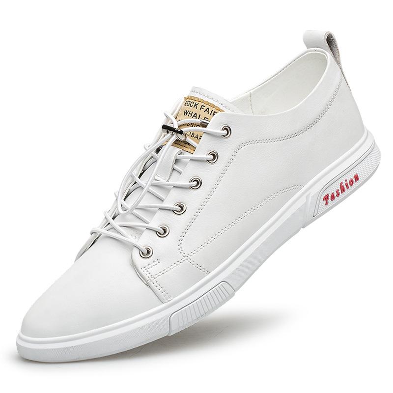 Men s Summer Breathable Leather Sneakers: Trendy Soft Sole Casual White Shoes 40