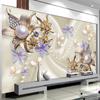 European Style 3D Stereo Pearl Diamond Butterfly Flower Photo Murals Wallpaper Living Room TV Sofa Backdrop Wall Murals