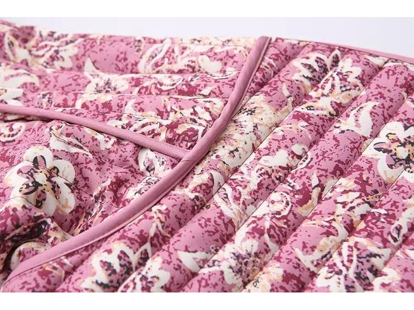 European & American Women's Floral Cotton Cardigan Jacket with Round Neck
