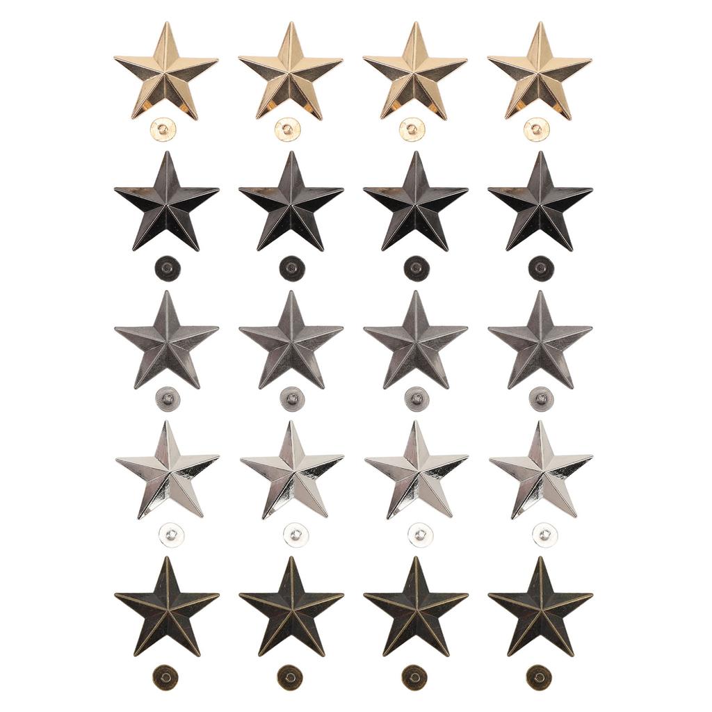 20 Set Stjärnlegeringsnitar 5-uddiga stjärnor Nitar Läderhantverksdekorationer 31mm Guld Silver Svart