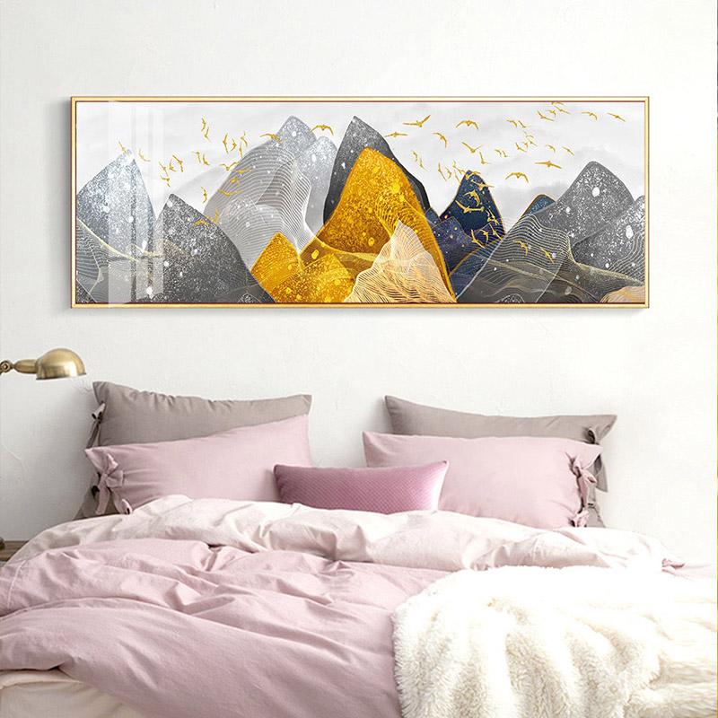 

Абстрактные пейзажи, горы и птицы, картина маслом на холсте, постеры и принты, настенная картина для декора гостиной, без рамки 20*40cm