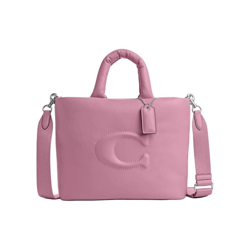 

COACH handbag Pillow Tote 34 Logo Logo Top Zipper Closure Smooth Leather Tote Bag Tote Bag Shopping Bag Shoulder Crossbody Large Women s Silver срібний