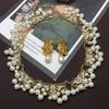 Retro Heavy-duty Bohemian Pearl Frill Design High-end Necklace and Stud Earring Set - Elegant and Versatile Vintage Accessory
