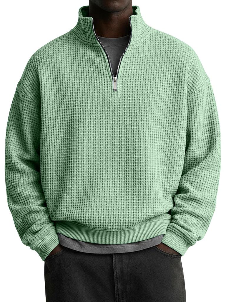 2025 EU Cross-border Men's Casual Half-Zip Hoodie | Autumn/Winter Waffle Knit Polo Shirt