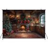 Christmas Tree Home Background For Photography Fireplace Wooden House Birthday Cake Backdrop Party Decoration Props Photo Studio