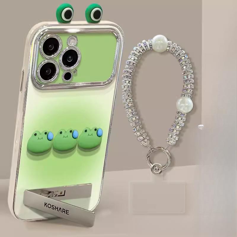 Woman Frog Doll Stand Suitable for Apple 15 Mobile Phone Case IPhone 14 Full Cover Anti-fall 13 Electroplating 6D Window