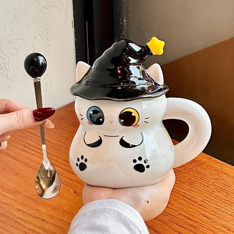 Halloweenský dárek roztomilý kočičí kelímek na vodu dívka vysoce hodnotný keramický hrnek s víčkem přítelkyně praktický suvenýr