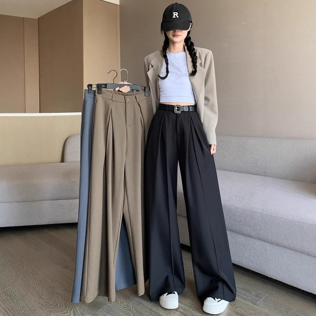 Women High Waist Pleated Wide Leg Suit Pants Draping Floor‑Length Casual Trousers Elegant Commuter Spring 2026 New Style