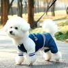Pet 4-Leg Jumpsuit In Navy and Print Color Block Design, Letter Print, for Cats & Dogs, Suitable for Spring/Autumn