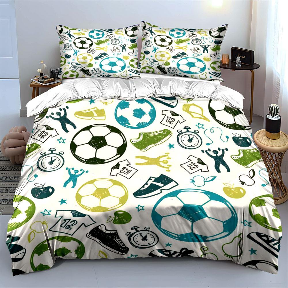 Soccer Sports Themed Pattern Bedding Duvet Cover Set (1*Duvet Cover 2*Pillowcases, Without Duvet Insert)