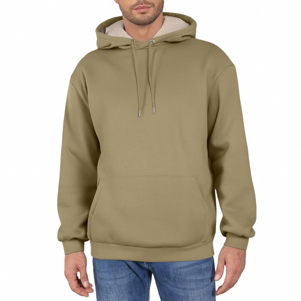 Men's Fall Winter Casual Warm Fleece Hoodie Pullover Lined Hooded Sweatshirt With Pocket