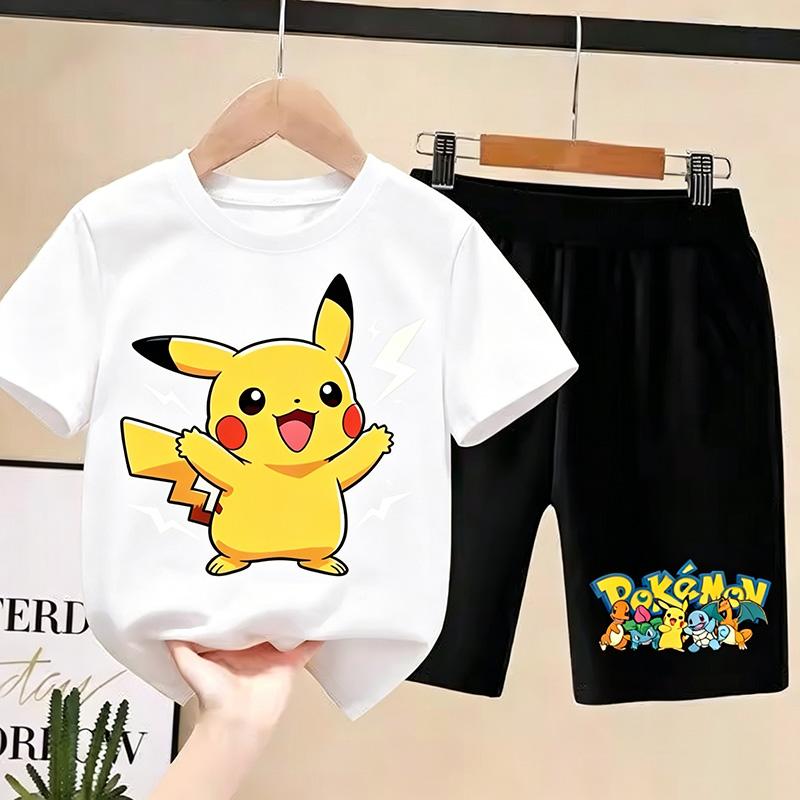 Pikachuchu T Shirt Kids Boys Girls 2026pokemonSummer Short Sleeve T-shirt and Shorts 2pcs Sets Toddler Girls Outfits Children Casual Sportsuit