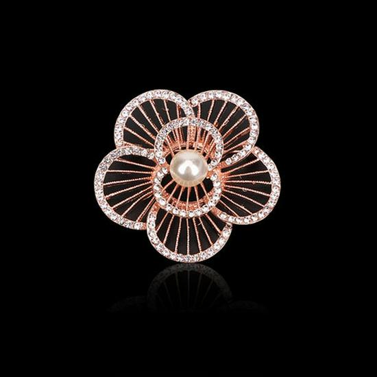 Elegant Gold Rhinestone Flower Brooch with Pearl Accents and Silk Scarf Buckle Zhenyao Jewelry