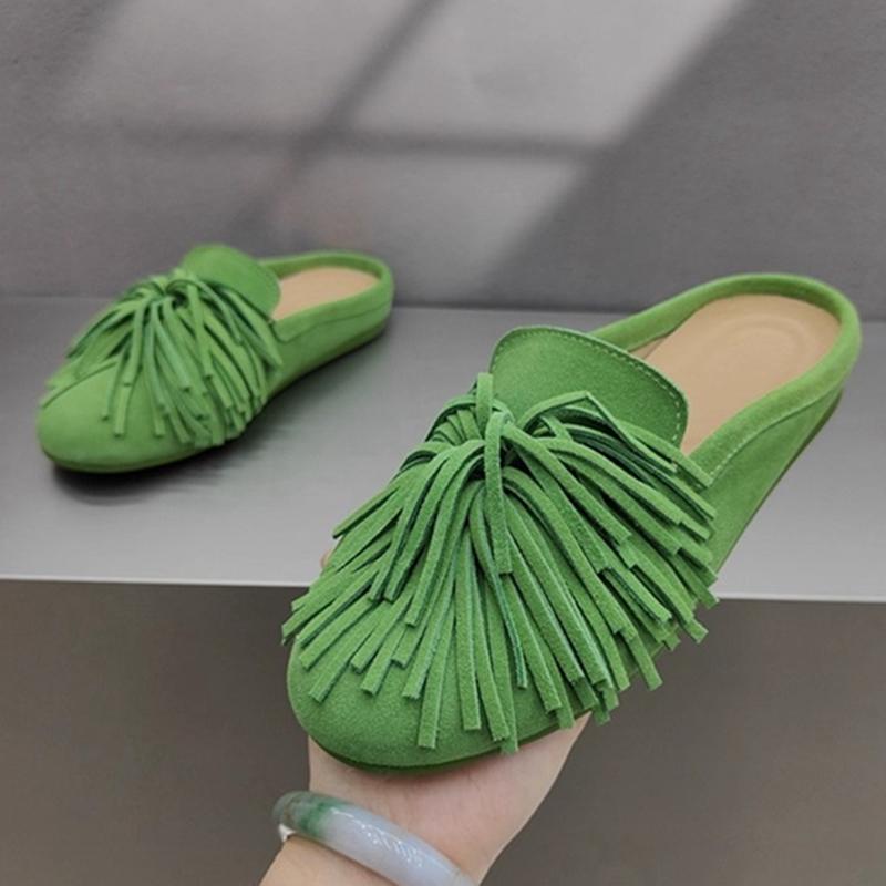 Fashion AIYUQI Slippers For Women Genuine Leather 2025 New Flat Tassel Closed-Toe Shoes Female Large Size Slip-On Shoes Women's Mules