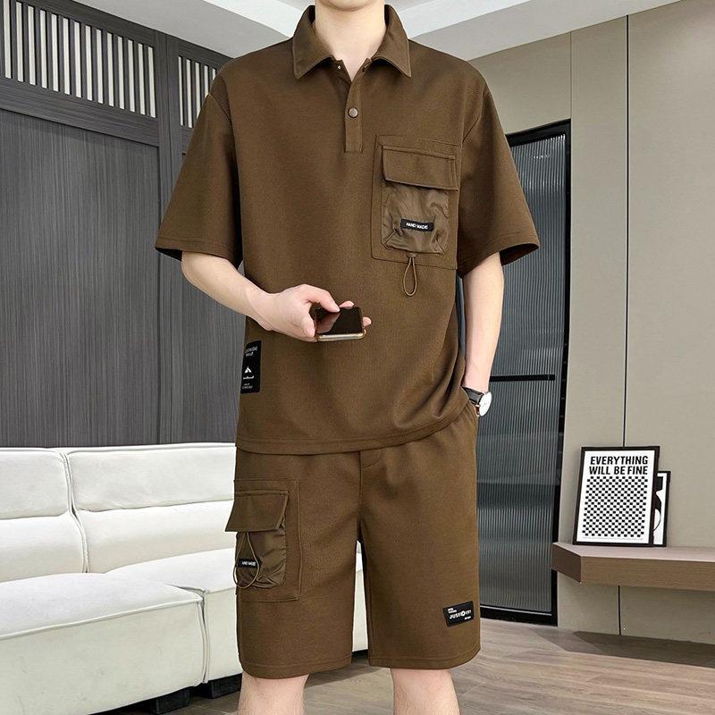 Men's Plus Size Chinese Style Polo Shirt & Versatile Summer Shorts Set - Casual & Trendy