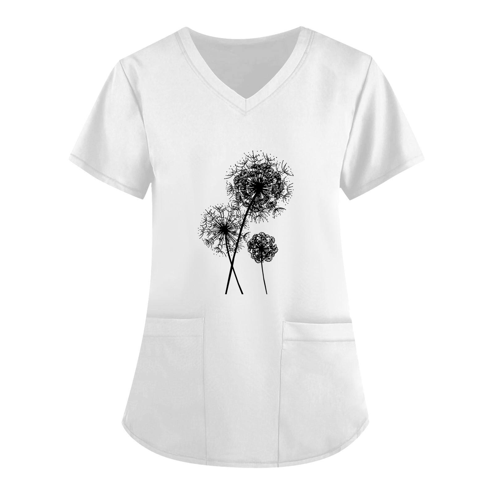 

Женская мода с v-образным вырезом, короткими рукавами и карманами, топы с принтом XXXXXL белый