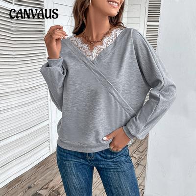 Damenbluse für Frühling und Herbst, modisch, einfarbig, bequem, lässig, Sweatshirt, langärmelig