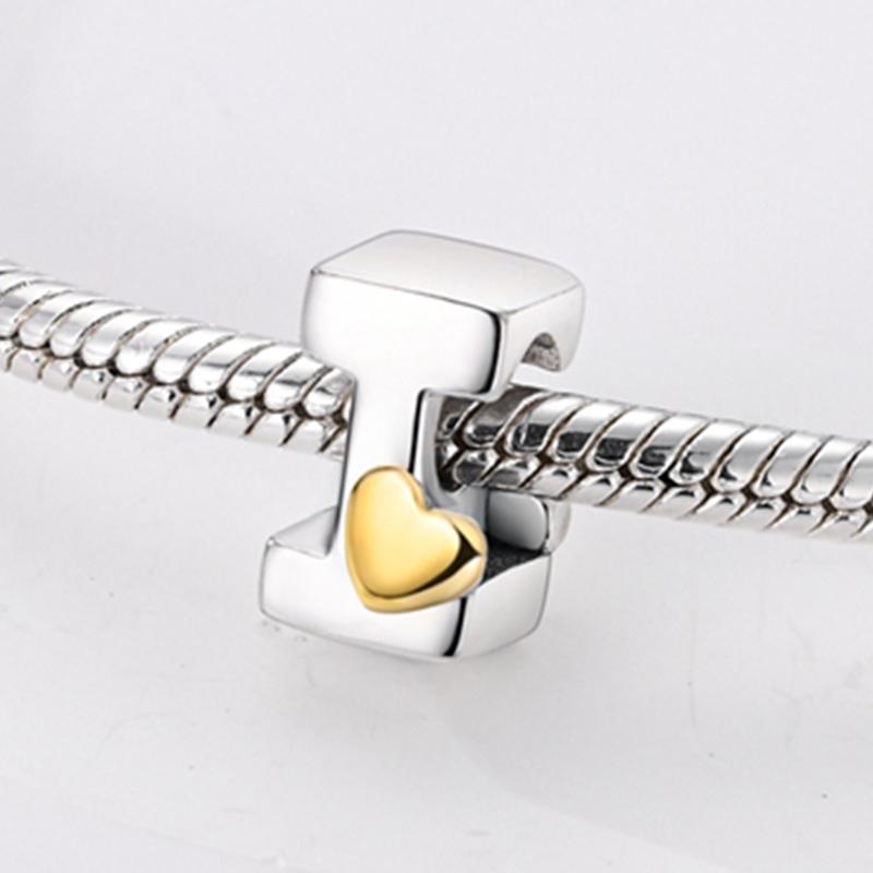 Original A-Z Alphabet Charms Bead 925 Silver 26 Letters CZ Zircon Heart Love Charm Fit Bracelet Bangle Jewelry Making