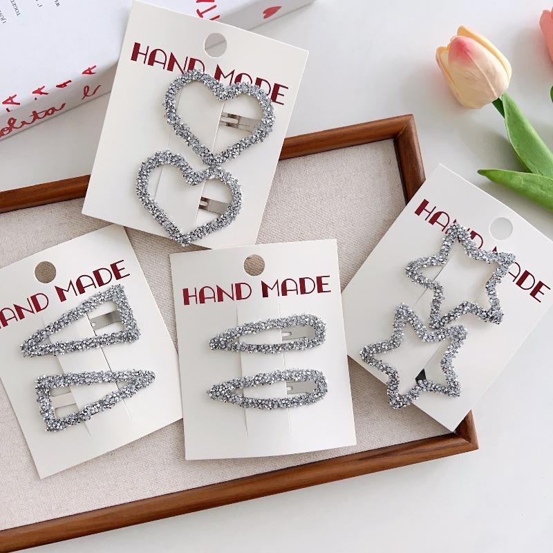 Spinka do włosów z kryształkami w kształcie serca i gwiazdy  Akcesorium do włosów na grzywkę boczną  Geometryczna pusta spinka do włosów na potylicę