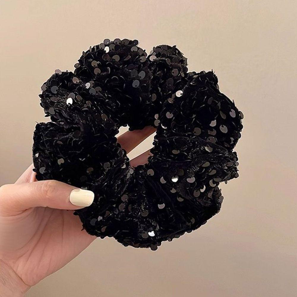 Black and Silver Elastic Hair Tie Sequin Party Hair Accessories Elegant Ponytail Holder  for Women