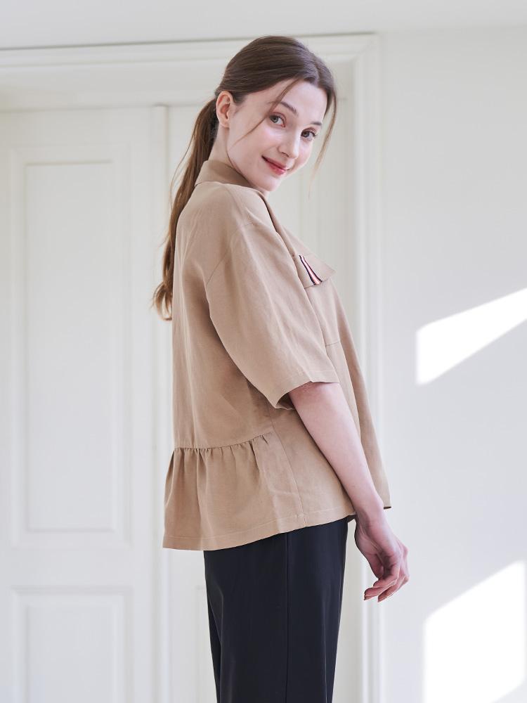 L By L Бежевая льняная рубашка-блузка оверсайз с карманами Beige/Xl 42 (77)