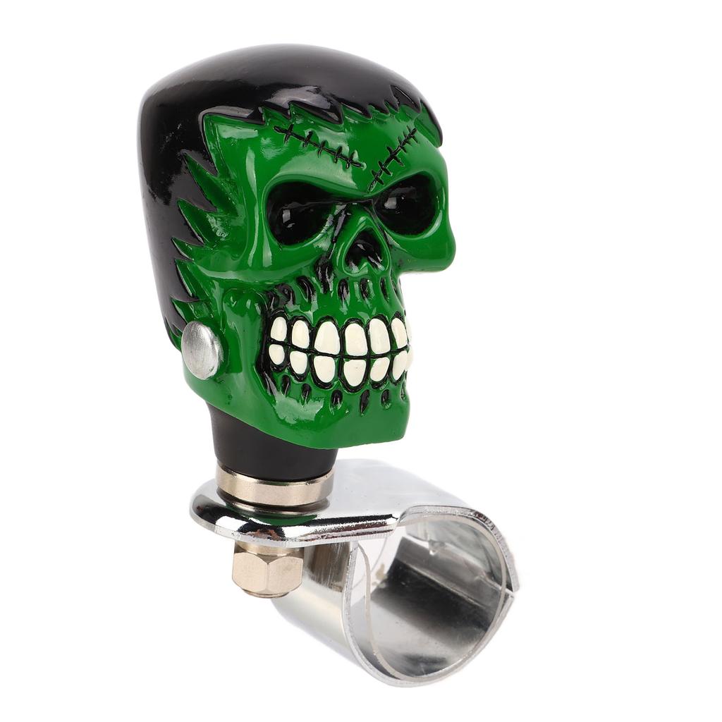 Skull Steering Wheel Knob Car Power Handle Spinner Knob Universal for Trucks Tractors Boats Black Hair Green Face