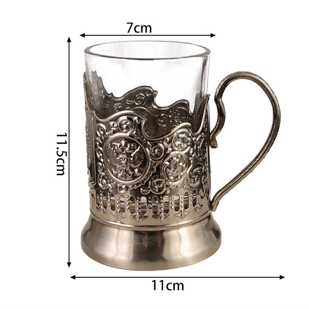 Russisches Teeglas mit Metallhalter Traditionelles Kristallklares Dekoratives Glas Teetasse für Heiße Kalte Getränke Q0083