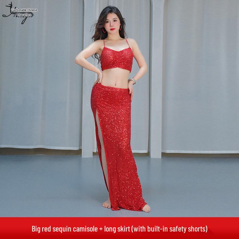 Sensual Sequined Belly Dance Costume - 2025 New Oriental Dance Long Dress Set