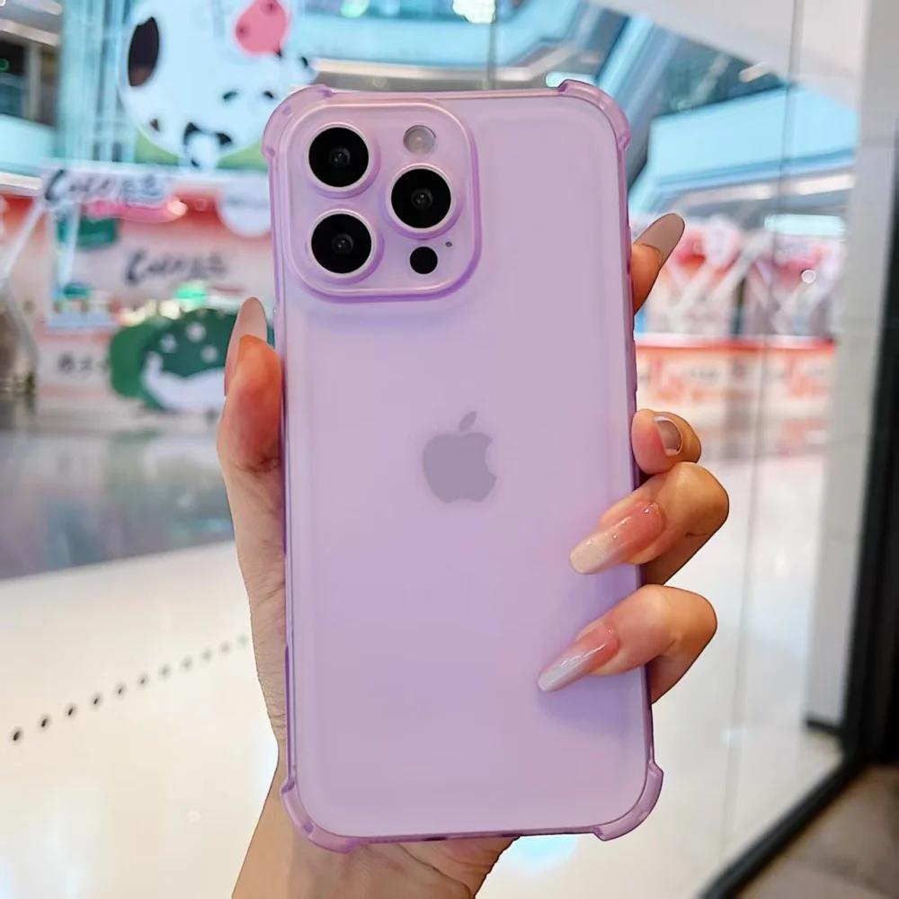 

Матовый противоударный чехол для iPhone 16 Pro Max 15 14 Plus 13 12 11 XR XS X 7 8 Plus Прозрачная защита камеры Ультратонкая накладка 13pro фиолетовый
