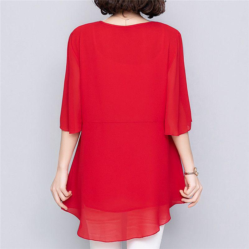 Maglietta da donna in chiffon taglie forti, con bordo estivo in pizzo, manica media, top da ufficio