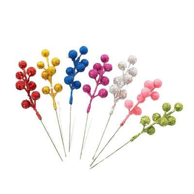 Gold Silver Red Glitter Artificial Berries Decorative Flowers for Christmas Tree Wreath DIY.