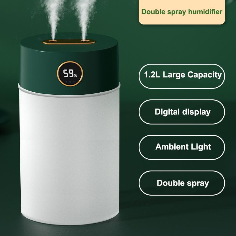 1.2L Double Nozzle Air Humidifier With LCD Display USB Ultrasonic Essential Oil Aroma Diffuser Aromatherapy Humidificador