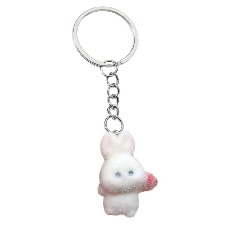 Stylish Rabbit Keychain Pendant Lovely Animal Shaped Keychains Flocking Keyring