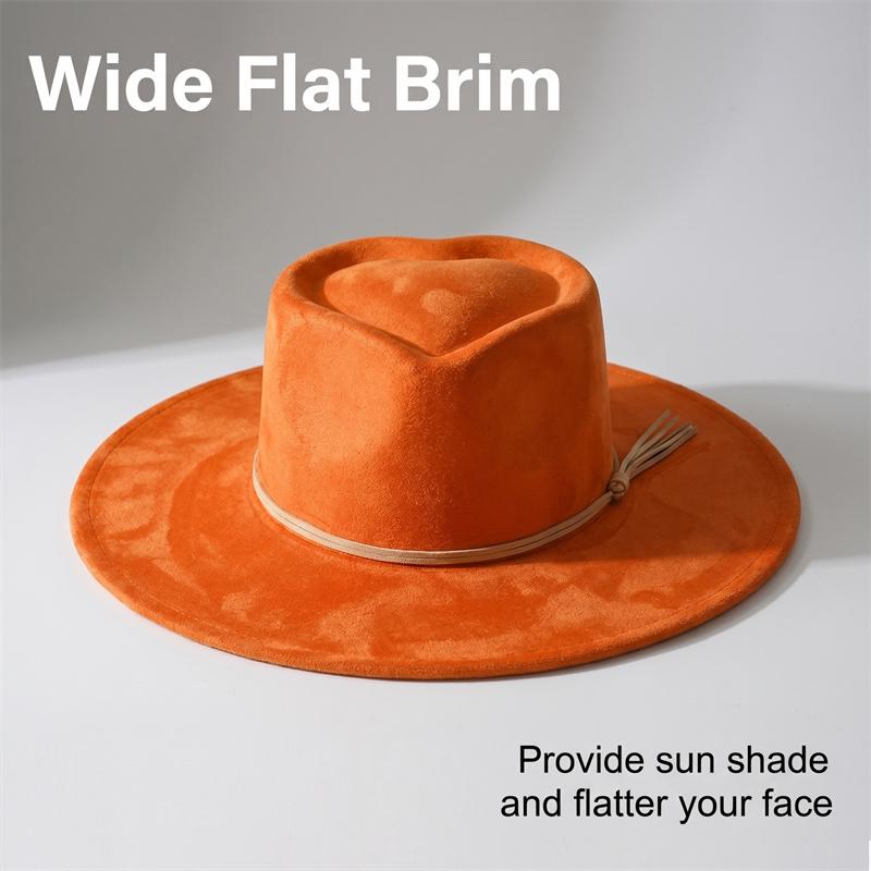 Yiran Dayang Hat Women's Vegan Suede Fedora Rancher Hats Blank Hats For Burning Multicolor Teardrop Shaped Top 9.5Cm Brim Unisex Jazz Hat Church Hat 58Cm