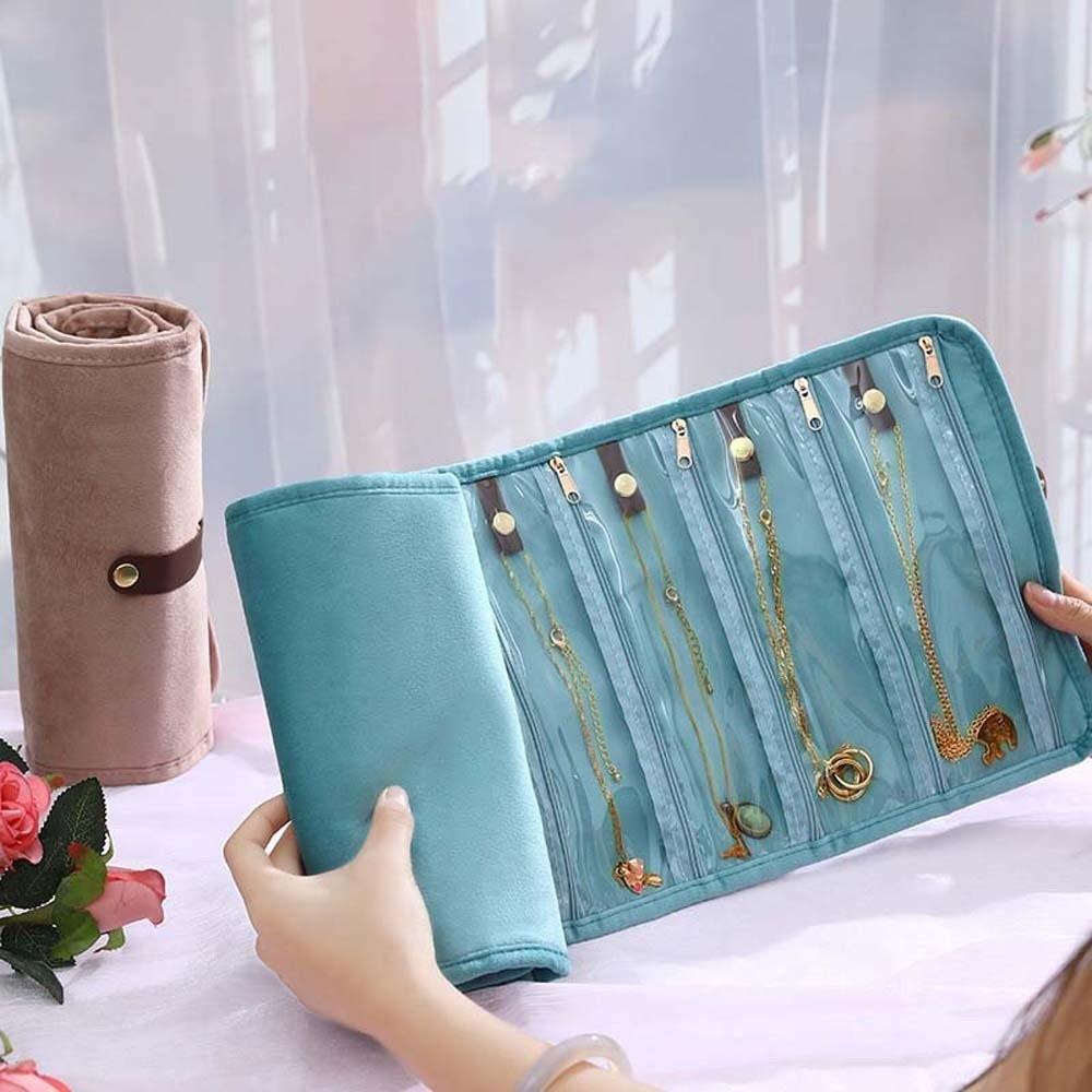 Compact Flannel Jewelry Organizer PVC Rings Necklace Storage Pouch  Daily