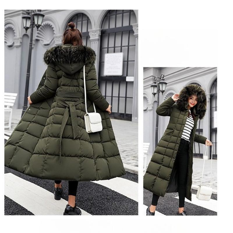 BITCED Winter Women's Cotton Coat - Extended Length with Large Fur Collar Thickened Long-Length Women's Down-Filled Cotton Jacket
