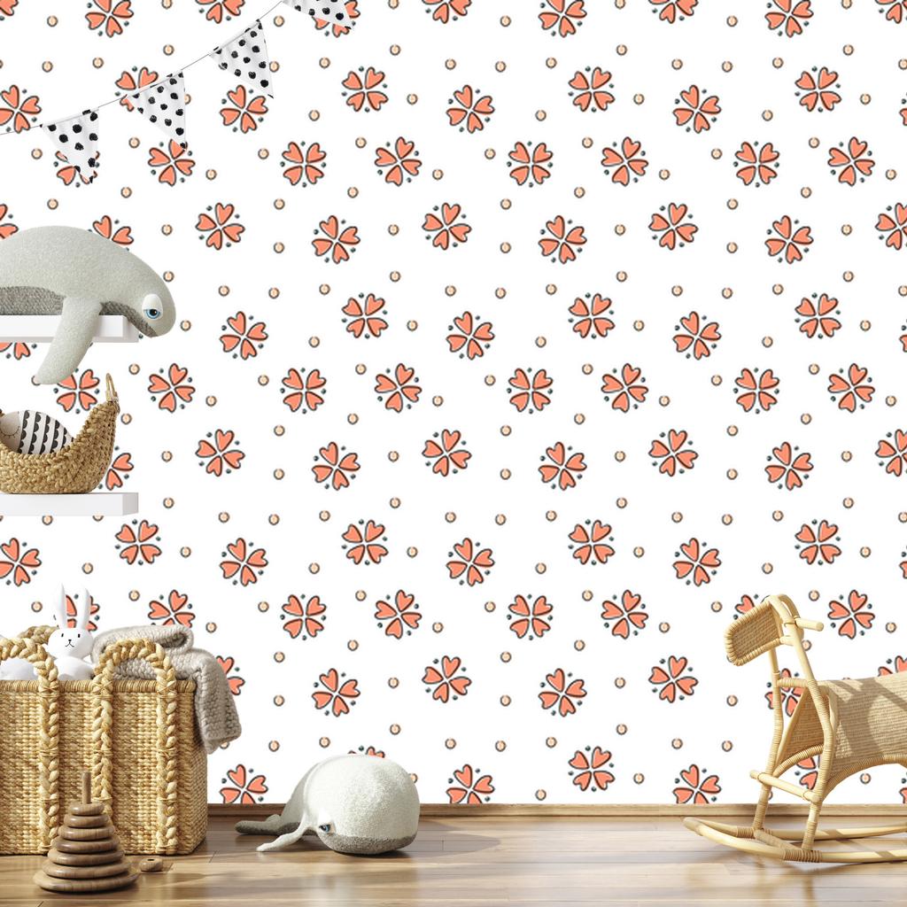 Wallpaper Small Flowers White, Orange and Light Gray 50x1000