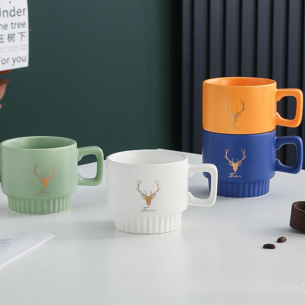 Golden Deer Stacked Cups  High Value Ceramic Cups  Creative Mugs Household Water Cups  Coffee Cups  Gift Cups