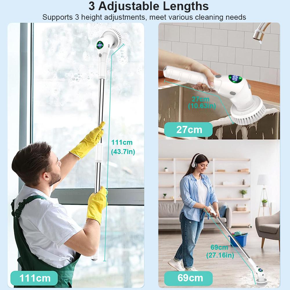 8 In 1 White Bathroom Kitchen Cleaning Gadget Multifunctional Electric Cleaning Brush Household Wireless Rotatable Cleaning Brush
