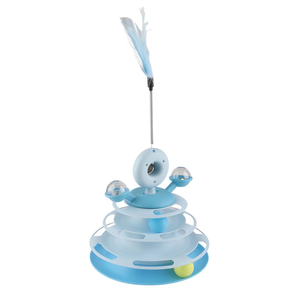 Blue 4-Layer Cat Ball Tower Toy with Feather & Catnip for Exercise