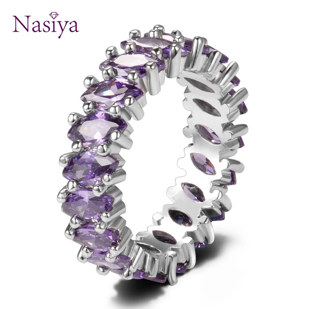 Luxury Purple Amethyst Round CopperColor Rings For Women Anniversary Engagement Fashion Ring Girl's Daily Party Gifts