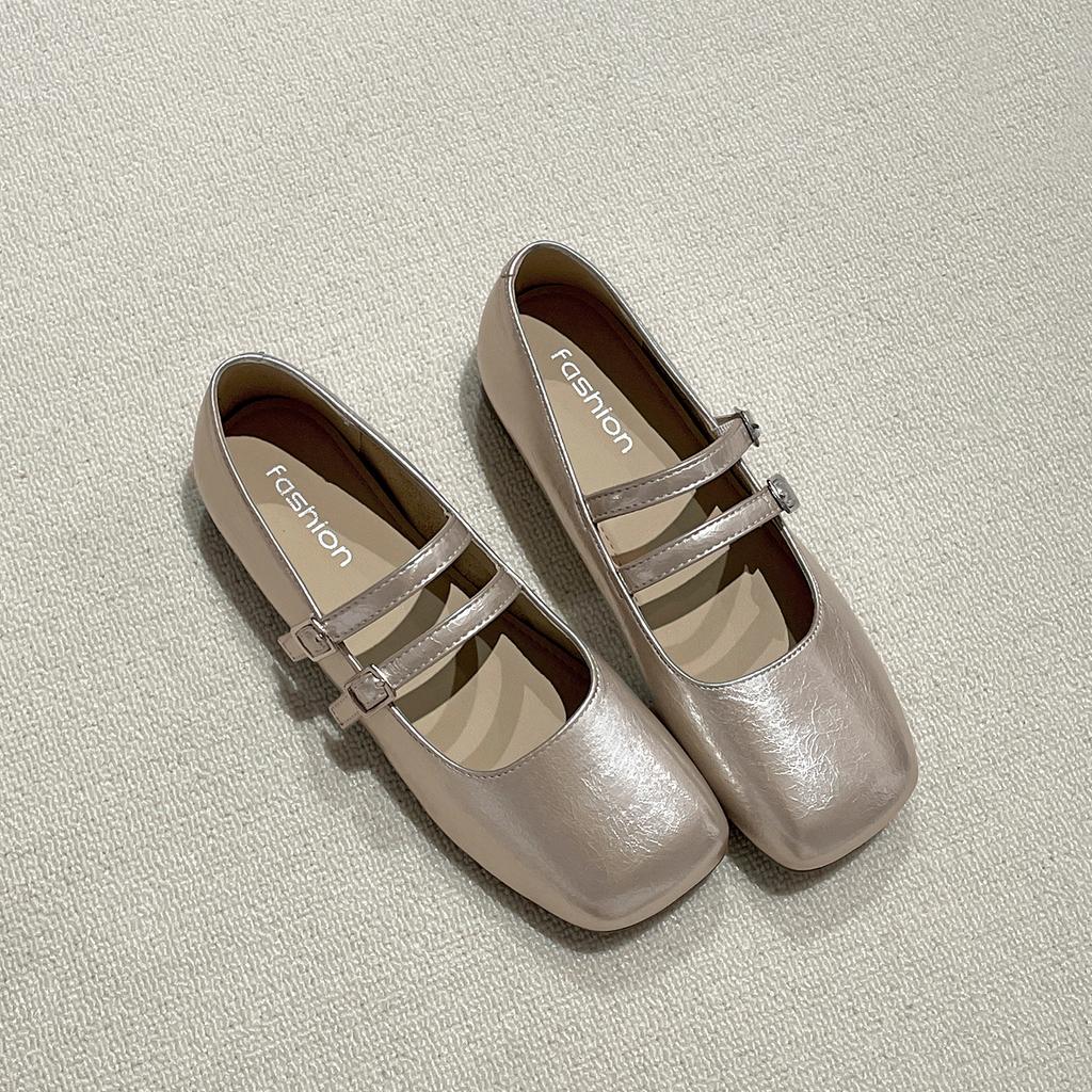 Silver Square Head French Flat Bottom Light Mouth Inner Height Increase Single Shoes Women's Summer 2025 New with Skirt Retro Mary Jane Shoes