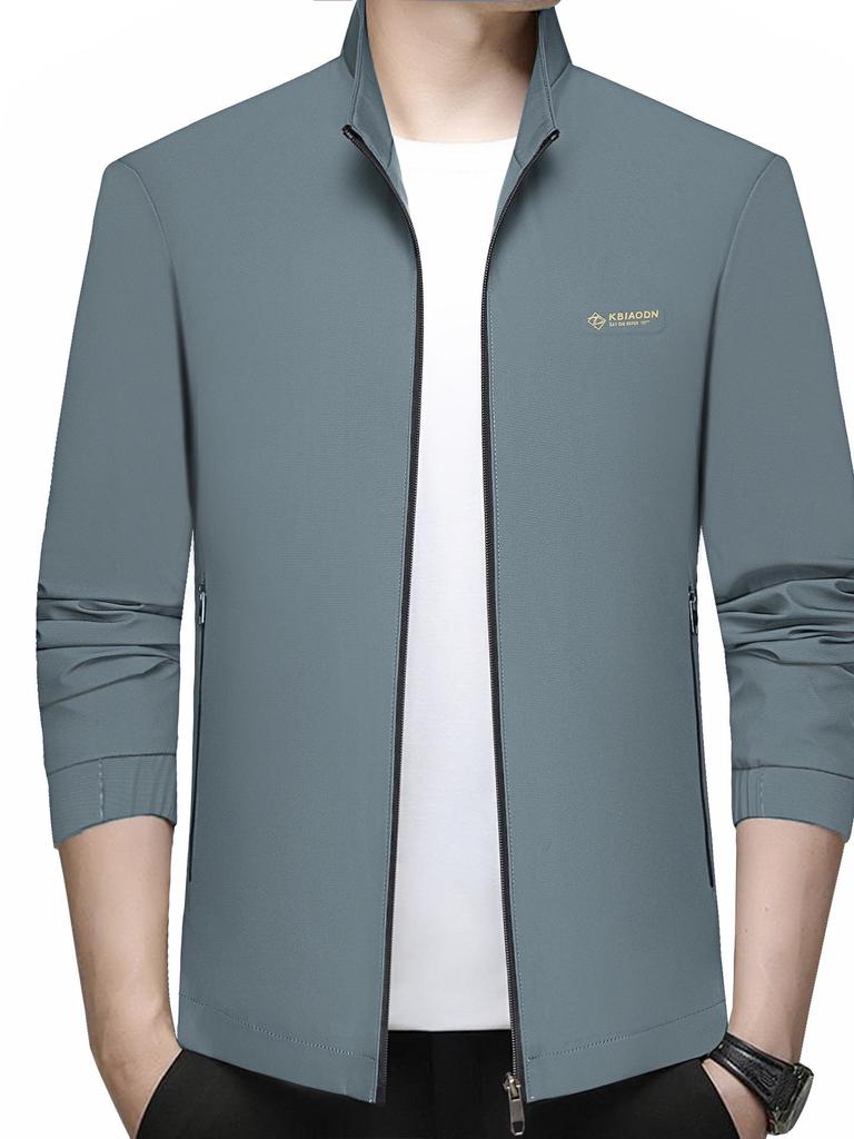 Men's 2024 Spring/Summer Korean Style Stand Collar Jacket - Casual, Business, Solid Color, Versatile, Trendy Top.