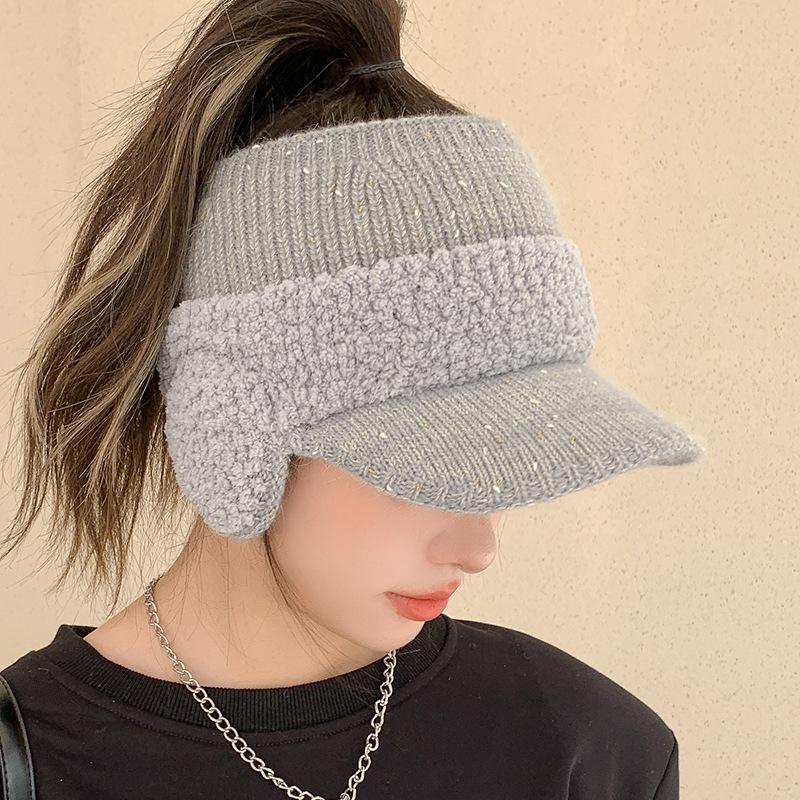 Ear Protection Warm Wool Cap Children's Winter Thickened Knitted Ponytail Hat Casual Versatile Empty Top Hat Cycling Hat