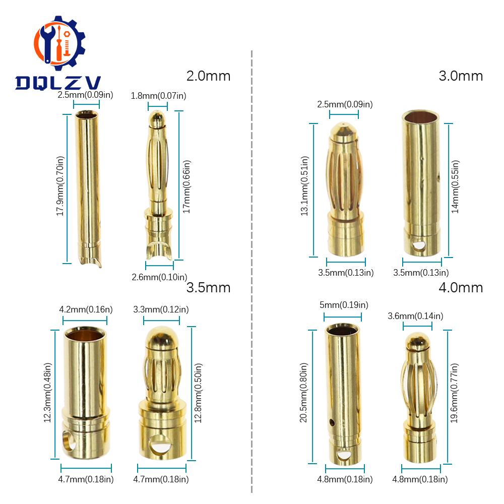 2.0mm 3.0mm 3.5mm 4.0mm 5.5mm 6.0mm 8.0MM Gold Bullet Banana Connector Plug for ESC Lipo RC Battery Plugs