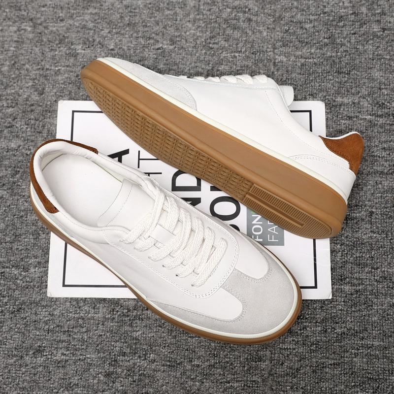 New Men Genuine Leather Casual Shoes Cool Black Flat Skate Shoes Young Man Fashion Sneaker