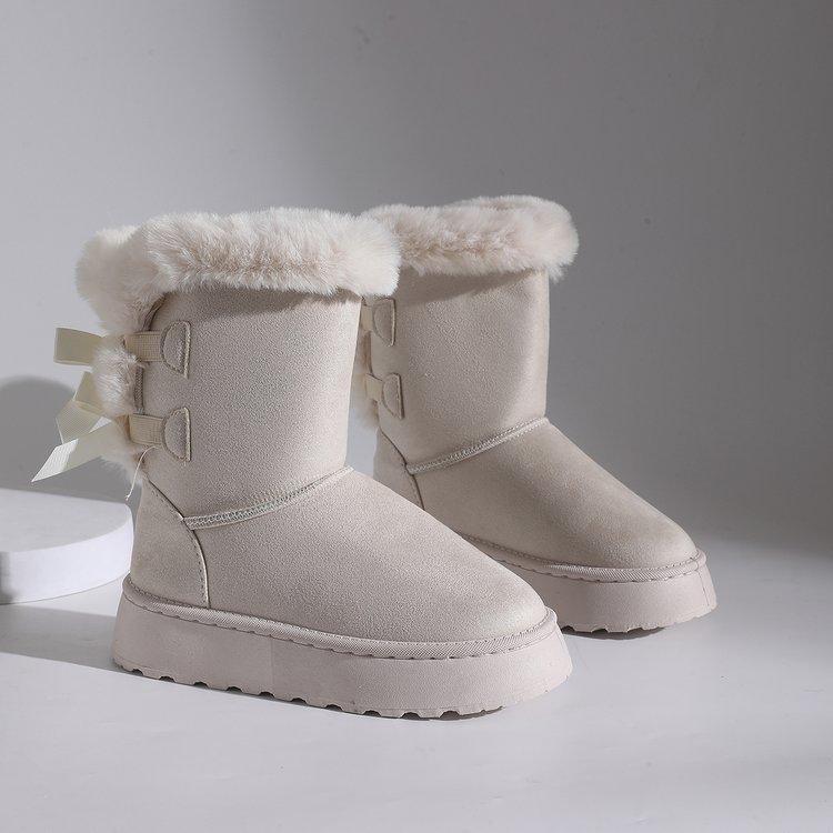 Women's Winter Thickened Padded Waterproof Fur One Comfortable Warm Anti-cold Lightweight Hiking Waterproof Anti-slip Thick Sole Cushioning Snow Boots