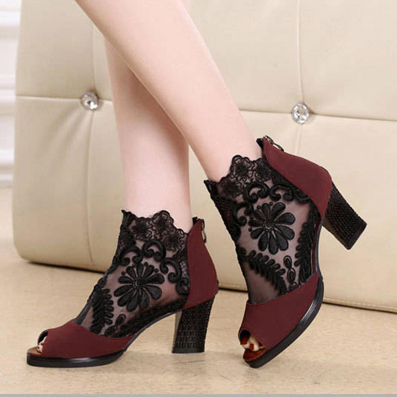 

Женская обувь, летние новые дышащие сандалии с круглым носком, толстым каблуком и открытым носком, сетчатые дышащие сандалии 43 винный