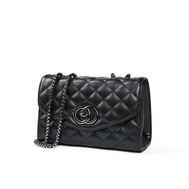 Viney Leather Handbag, Women's Chain Bag, Crossbody Bag, Shoulder Bag, Black
